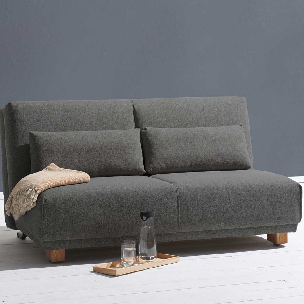 TopDesign Dreier Sofa in Dunkelgrau Webstoff Schlaffunktion