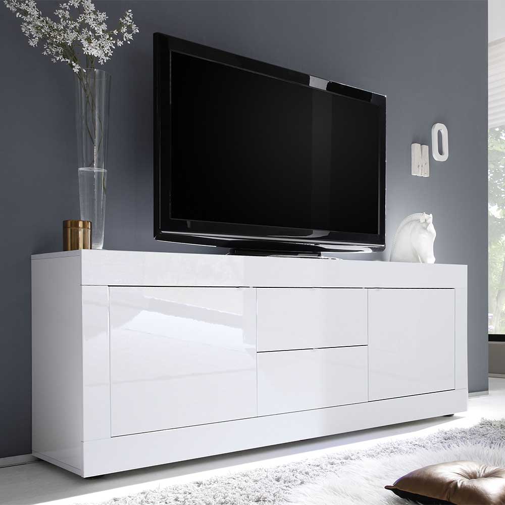 Homedreams Modernes TV Lowboard in Weiß Hochglanz 210 cm breit