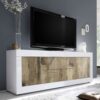 Homedreams Modernes TV Sideboard in Weiß & Holz verwittert 210 cm breit