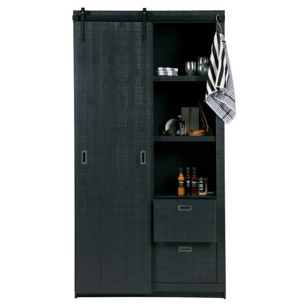 Basilicana Wohnzimmerschrank in Schwarz Kiefer teilmassiv 230 cm hoch