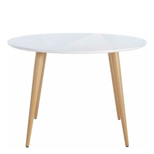 Möbel4Life Runder Tisch im Skandi Design Weiß Hochglanz und Eichefarben