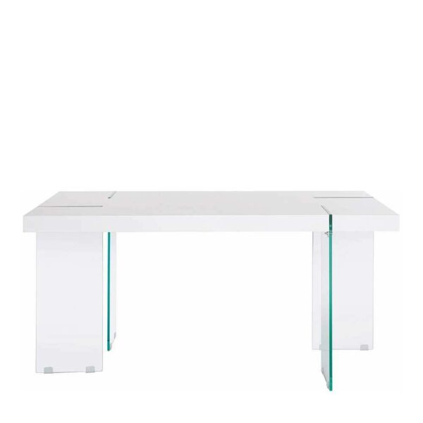 Möbel4Life Tisch aus Sicherheitsglas und MDF Weiß Hochglanz