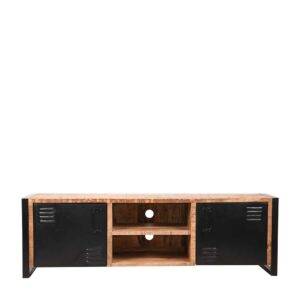Möbel Exclusive TV Lowboard aus Mangobaum Massivholz und schwarzem Metall 160 cm breit