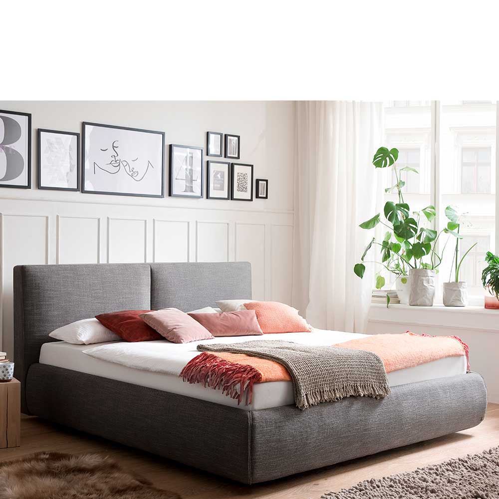 Homedreams Stauraum Bett in Anthrazit Webstoff 180x200 cm