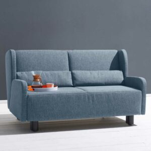 TopDesign Zweier Sofa in Blau Webstoff Schlaffunktion