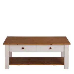 Möbel4Life Sofatisch in Weiß und Honigfarben Kiefer Massivholz