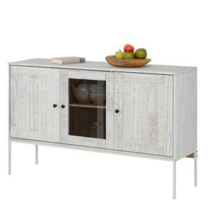 Möbel4Life Esszimmer Sideboard in Creme Weiß massiv einer Glastür