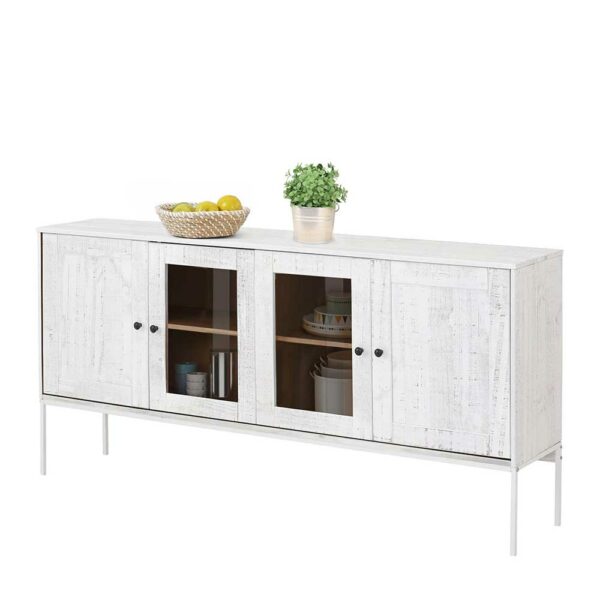 Möbel4Life Küchensideboard in Creme Weiß Kiefer massiv Glastüren