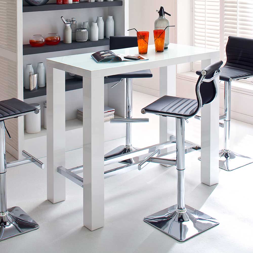 TopDesign Küchenbartisch mit Glasplatte Weiß Hochglanz