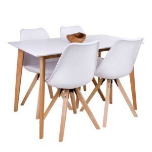 4Home Sitzgarnitur für Esszimmer Weiß und Holz Naturfarben (fünfteilig)