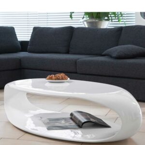 Rodario Design Wohnzimmertisch oval Hochglanz Weiß