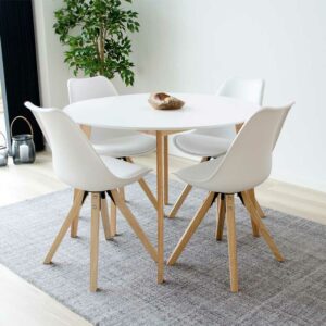 4Home Essplatzgruppe in Weiß und Holz Naturfarben rundem Tisch (fünfteilig)