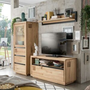 Basilicana Wohnwand modern aus Wildeiche Massivholz TV Lowboard (dreiteilig)