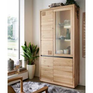 Basilicana XL Wohnzimmervitrine aus Wildeiche Massivholz Hirnholzeinlagen