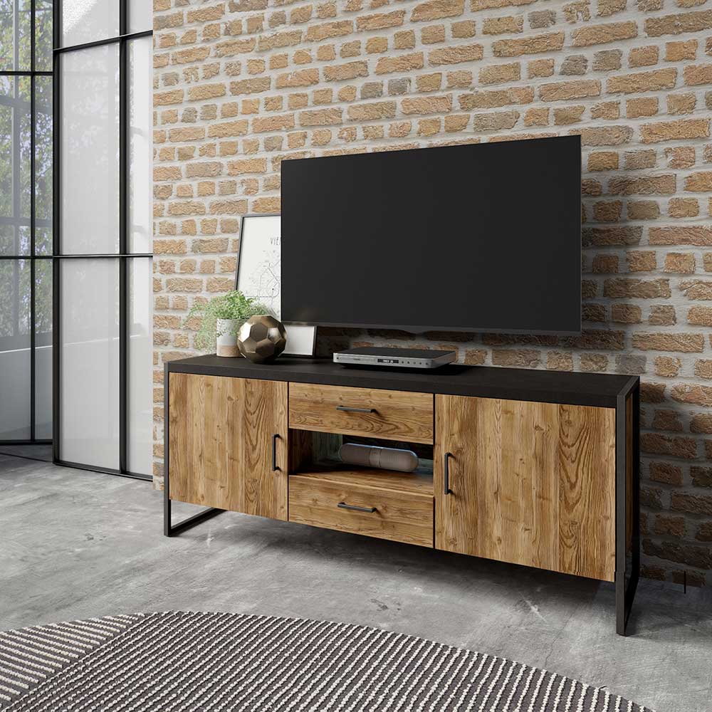 4Home Factory TV Möbel in Fichtefarben und Schwarz 68 cm hoch