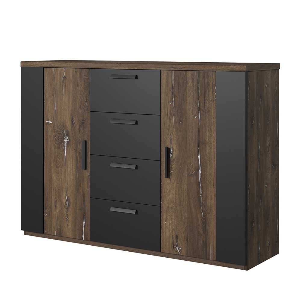 4Home Factory Esszimmersideboard in Eiche dunkel und Schwarz 94 cm hoch