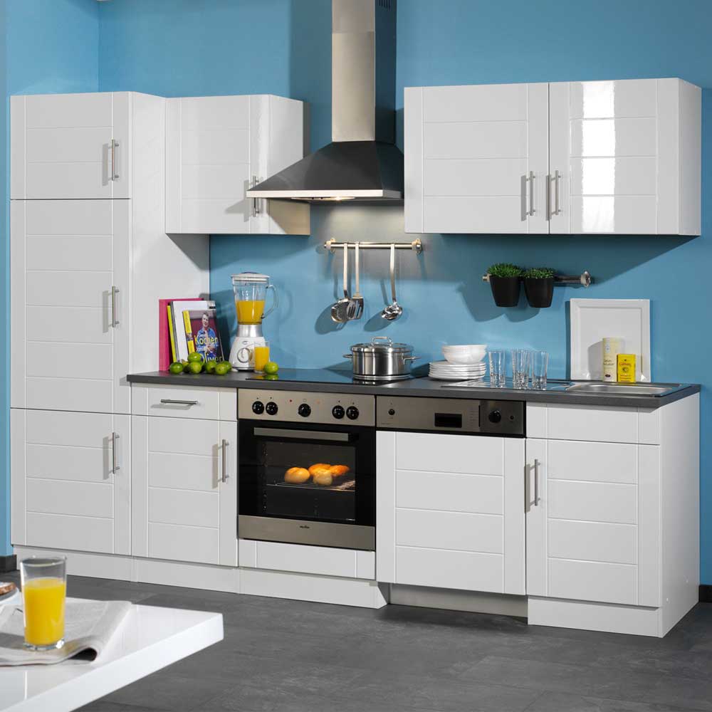 Star Möbel Küchenmöbel Kombination in Hochglanz-Weiß 280cm breit (sechsteilig)