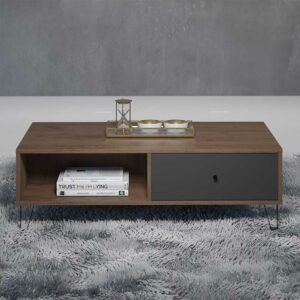 TopDesign Sofa Tisch in Holz Braun und Dunkelgrau zwei Schubladen