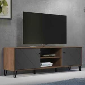 TopDesign Fernseher Schrank in modernem Design Dunkelgrau und Eiche Braun NB