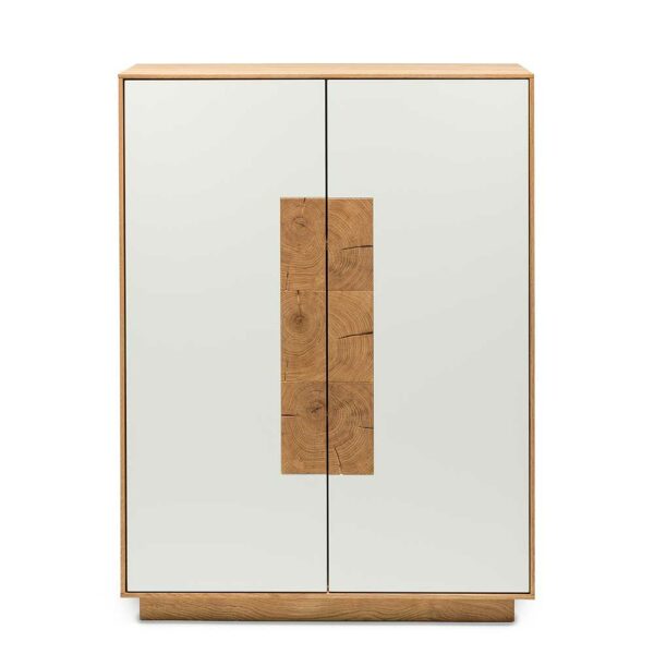 Natura Classico Wohnzimmer Highboard in Weiß mit Eiche Massivholz handgearbeitet