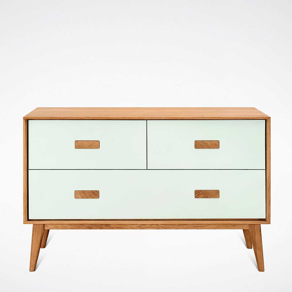 Natura Classico Sideboard mit drei Schubladen Weiß und Eiche Massivholz