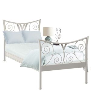 Möbel4Life Weißes Bett aus Metall Vintage Design