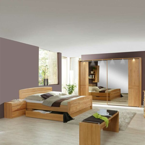 Franco Möbel Schlafzimmer Einrichtung aus Erle LED Beleuchtung (vierteilig)