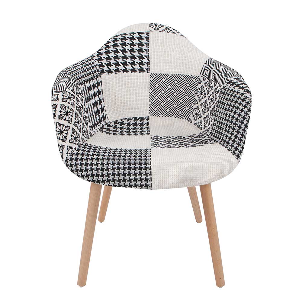 Doncosmo Designer Stuhl mit Patchworkmuster Schwarz Weiß Webstoff (2er Set)