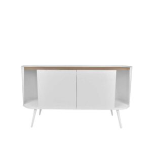 Violata Furniture Ovales Sideboard aus Stahl in Weiß Eiche Dekor