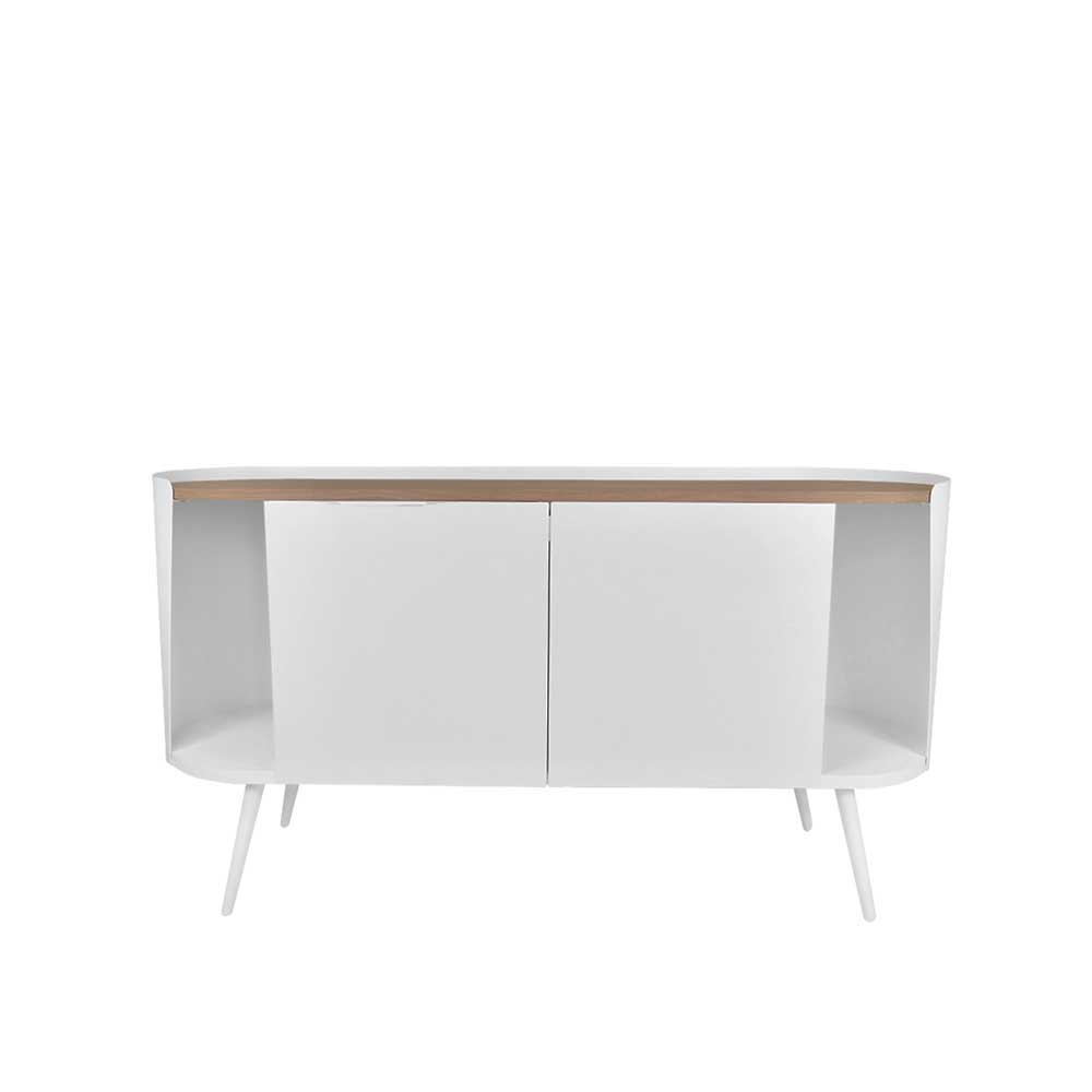 Violata Furniture Ovales Sideboard aus Stahl in Weiß Eiche Dekor