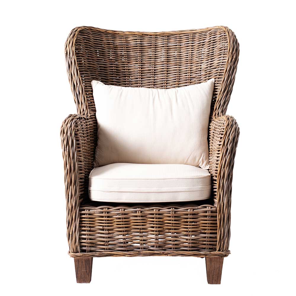 Life Meubles Rattan Ohrensessel im Landhausstil Grau Braun