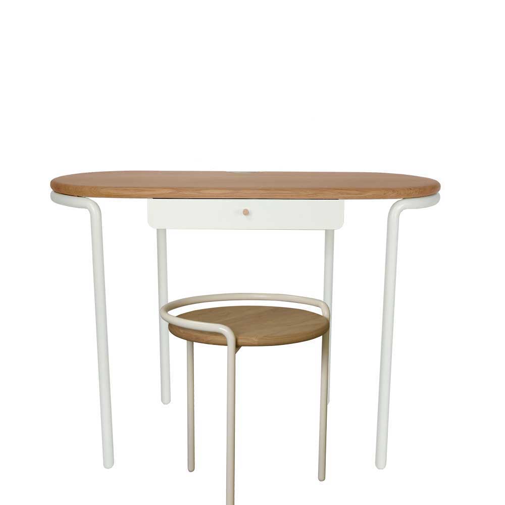 Violata Furniture Schreibtisch und Hocker aus Stahl in Weiß Eiche Massivholz (zweiteilig)
