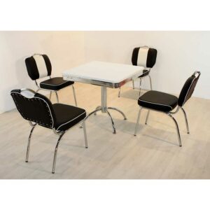 Brandolf Esstisch mit Stühlen im Retro Style Schwarz Weiß gestreift (fünfteilig)