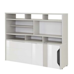 Müllermöbel Büroschrank in Grau und Weiß Hochglanz Made in Germany