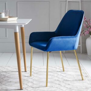 Rodario Samt Esstisch Stühle in Blau Metallgestell in Goldfarben (2er Set)