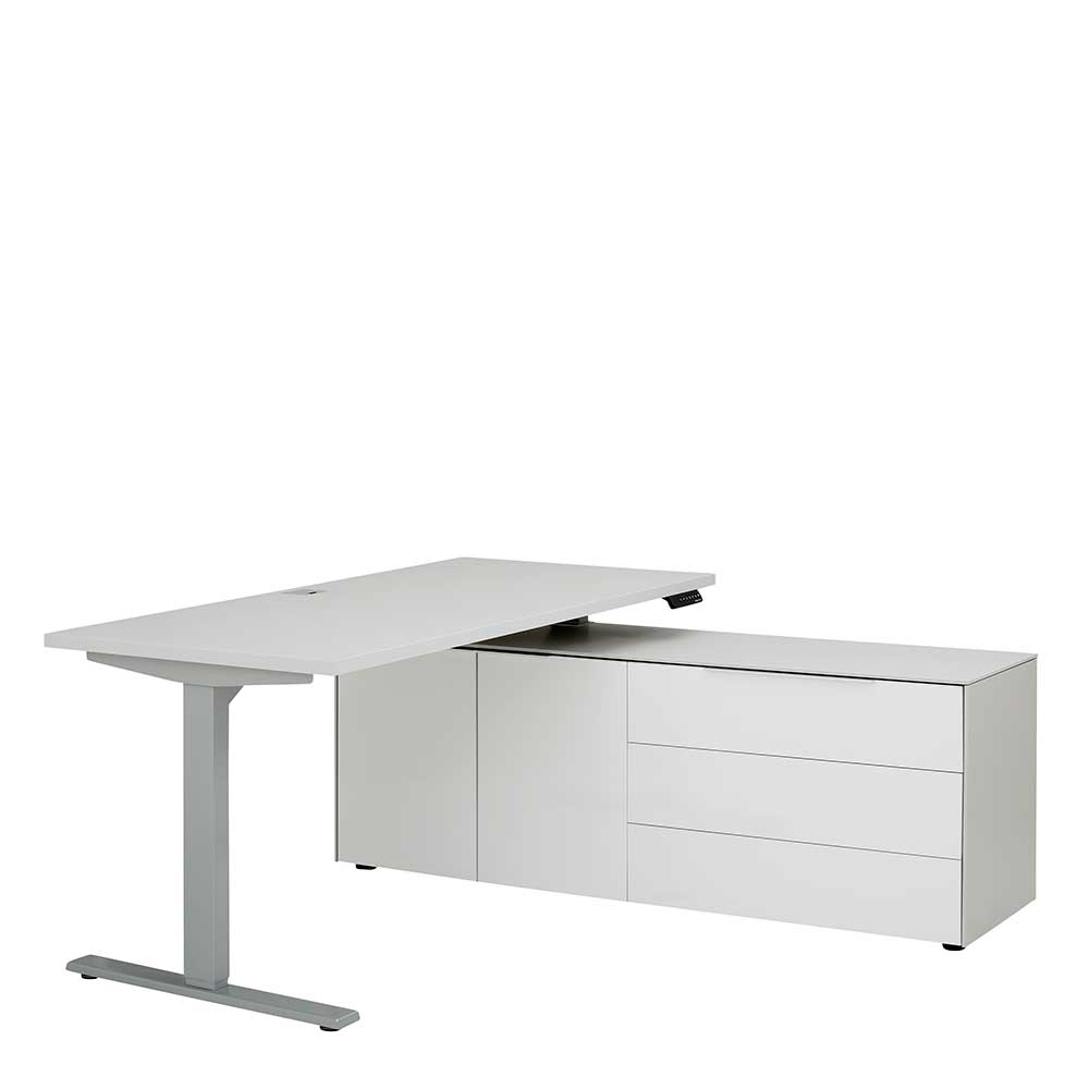Müllermöbel Höhenverstellbarer Computertisch in Weiß und Grau Made in Germany