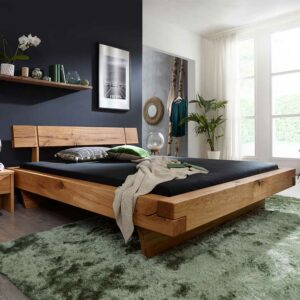 Basilicana Balkenholz Bett aus Wildeiche Massivholz 40 cm Einstiegshöhe