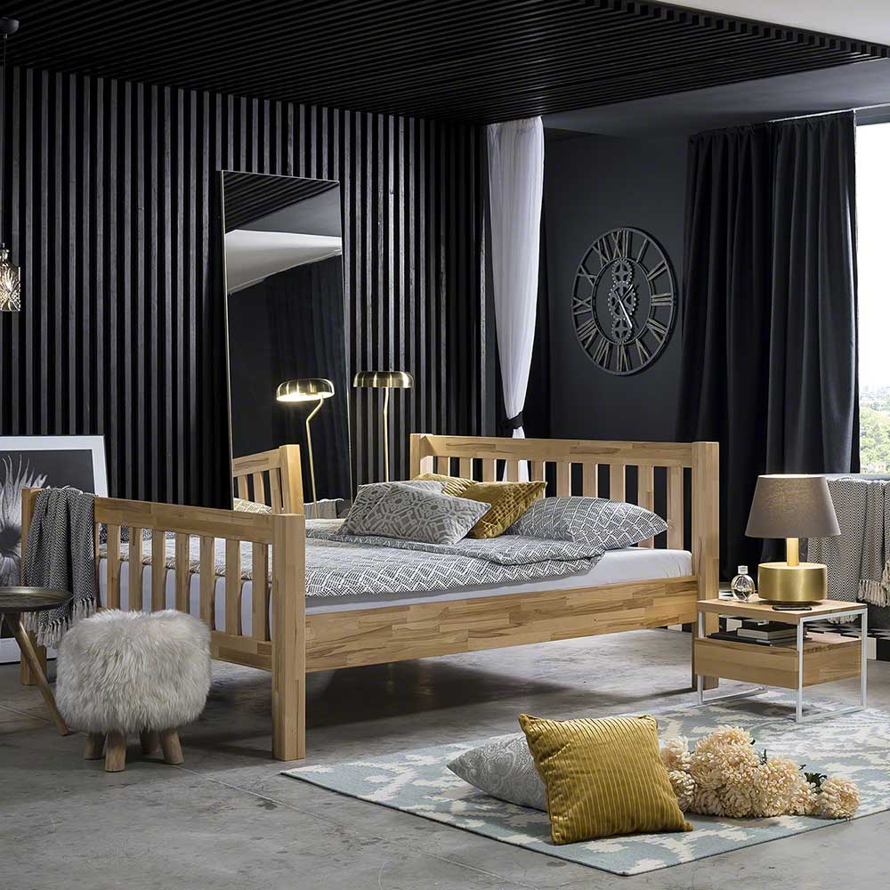 BestLivingHome Einzelbett aus Kernbuche Massivholz mit Nachttisch (zweiteilig)
