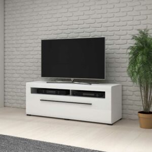 4Home Hochglanz Fernsehmöbel in Weiß einer Schublade und Gerätefach