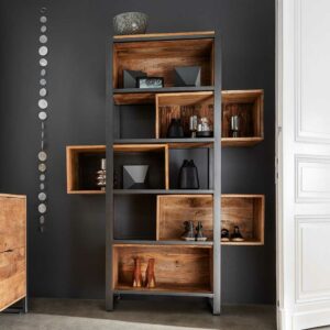 Life Meubles Wohnzimmer Regal im Industry und Loft Stil Recyclingholz und Metall