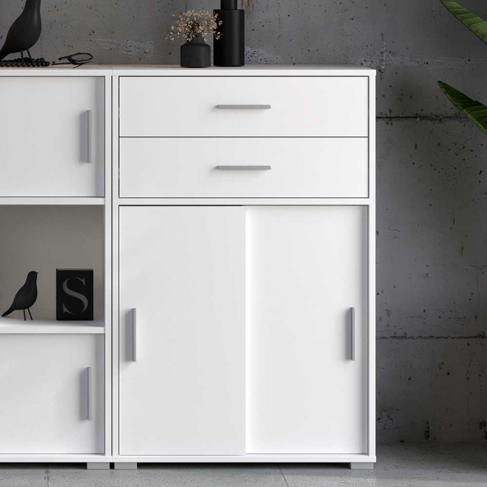 Möbel4Life Büroschrank mit Schiebetüren in Weiß 107 cm hoch - 68 cm breit