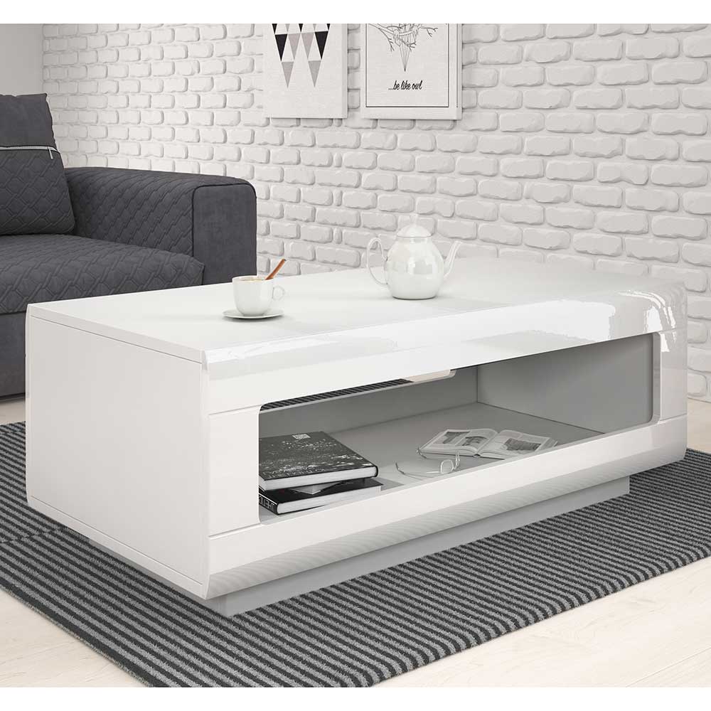4Home Hochglanz Wohnzimmer Tisch in Weiß 110 cm breit - 60 cm tief