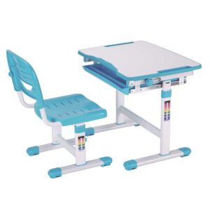 4Home Höhenverstellbarer Kinderschreibtisch mit Stuhl Blau Weiß (zweiteilig)
