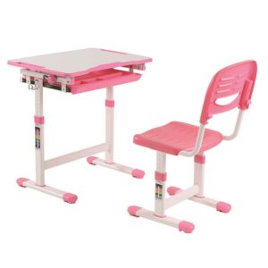 4Home Höhenverstellbarer Schülerschreibtisch und Stuhl in Rosa Weiß (zweiteilig)