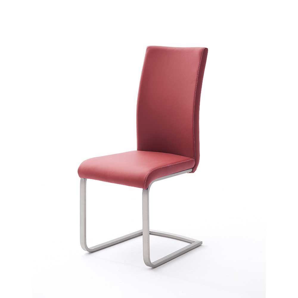 TopDesign Freischwinger in Rot Kunstleder Metall (4er Set)