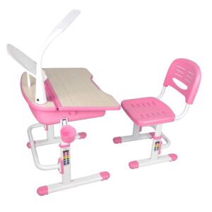 4Home Kinderschreibtisch mit Stuhl in Rosa Weiß höhenverstellbar (zweiteilig)