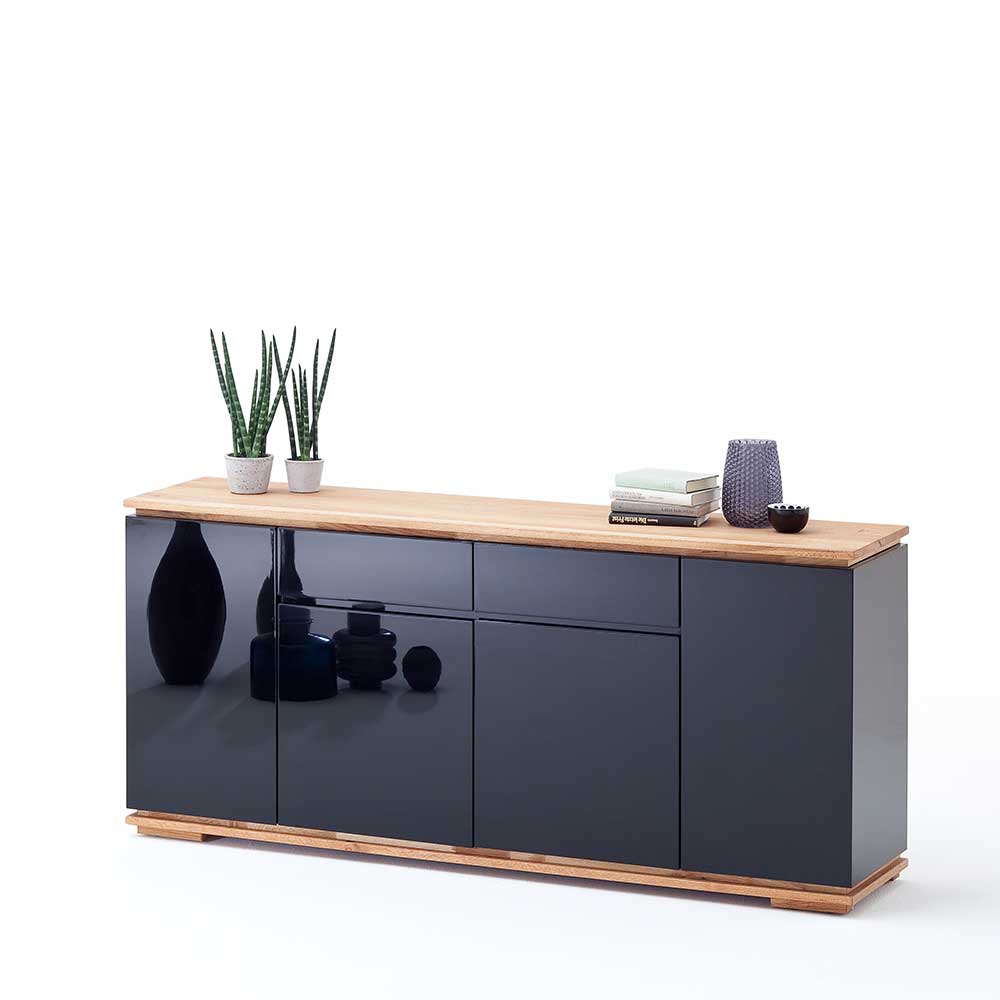 TopDesign Design Sideboard in Schwarz Hochglanz Asteiche Massivholz