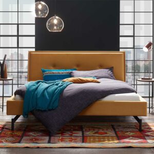 TopDesign Niedriges Bett in Ocker Samt modern