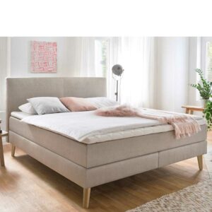 Homedreams Amerikanisches Bett in Beige Webstoff Skandi Design