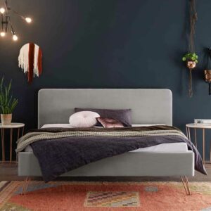 TopDesign Samt Bett in Hellgrau 20 cm Bodenfreiheit